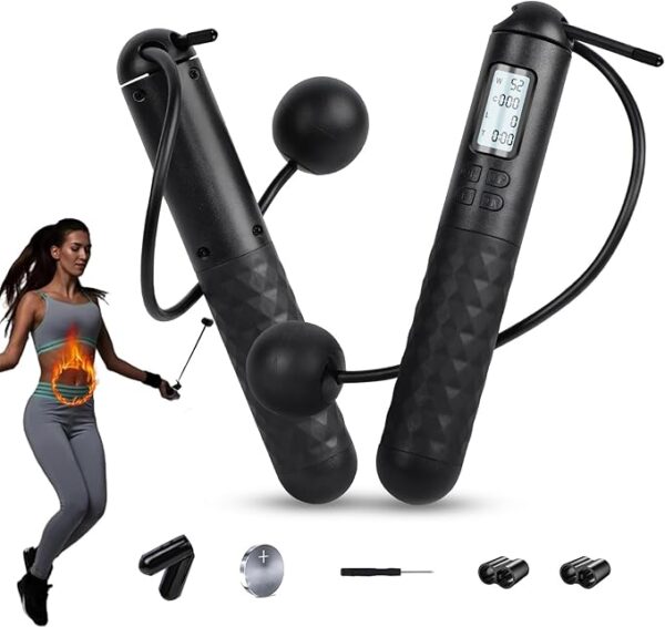 Skipping Rope with Counter, Cordless Jump Rope, Adjustable Digital Counting Jump Ropes, Gravity Ball Skipping, Weighted Jump Rope With Counter for Lose Weight, Burn Calories