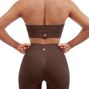 SUUKSESS Women Seamless Ribbed Workout Set Backless Sports Bra Booty Biker Short