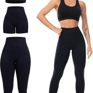 3 Piece Workout Sets for Women Butt Lifting Leggings with High Impact Sports Bra Gym Shorts