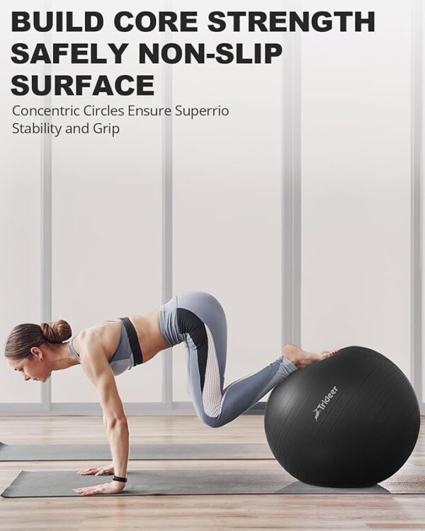 Trideer Extra Thick Yoga Ball Exercise Ball, 5 Sizes Gym Ball, Heavy Duty Ball Chair for Balance, Stability, Pregnancy, Quick Pump Included - Image 3
