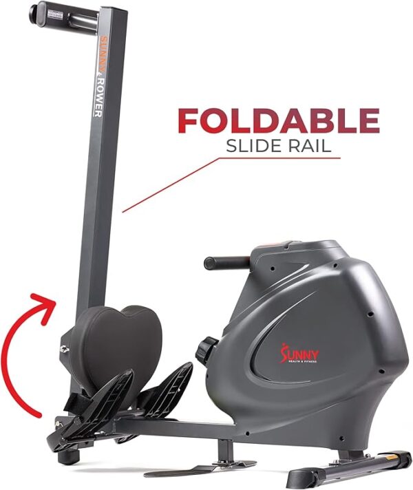 Sunny Health & Fitness Multi-Function Premium Magnetic Rowing Machine, Bicep Curls, Upward Rows, Seated Rows, Foldable Slide Rails, Digital Monitor and Optional Bluetooth with Free SunnyFit App - Image 3