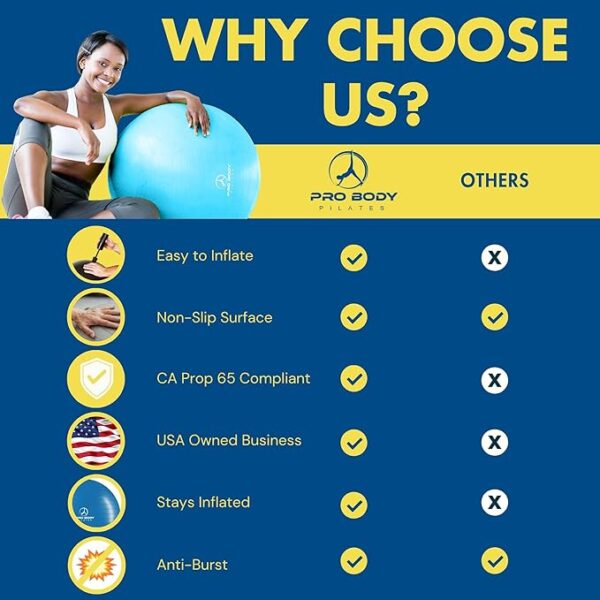 ProBody Pilates Exercise Ball - Multiple Sizes Gym Grade Balance Ball for Fitness, Yoga, Workout, Pregnancy & Physical Therapy - Image 6