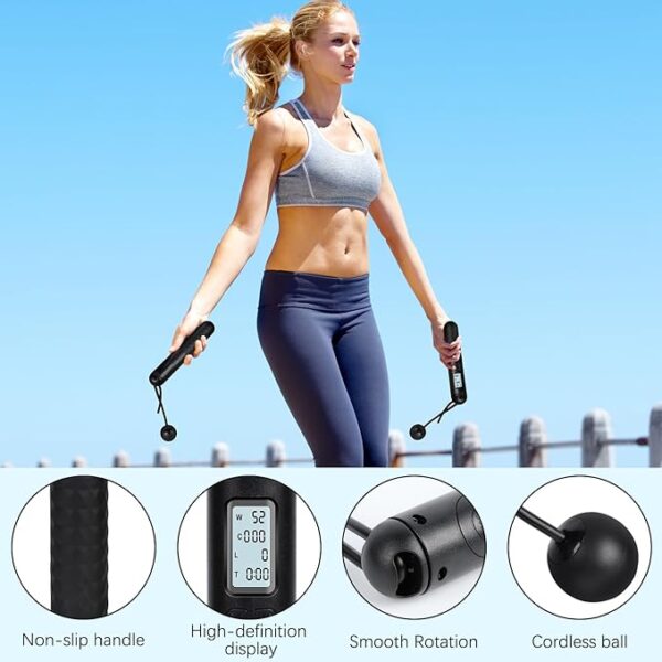 Skipping Rope with Counter, Cordless Jump Rope, Adjustable Digital Counting Jump Ropes, Gravity Ball Skipping, Weighted Jump Rope With Counter for Lose Weight, Burn Calories - Image 4