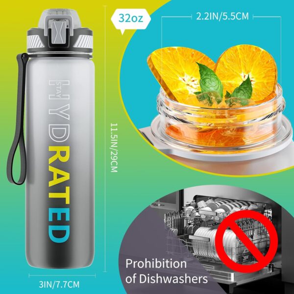 Water Bottle with Straw, 32oz Motivational Water Bottles with Time Marker to Drink, Tritan BPA Free, 1L Sports Water Bottle with Carry Strap LeakProof for Women Gym Fitness Outdoor (1 Pack) - Image 6