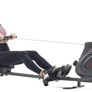 Sunny Health & Fitness Multi-Function Premium Magnetic Rowing Machine, Bicep Curls, Upward Rows, Seated Rows, Foldable Slide Rails, Digital Monitor and Optional Bluetooth with Free SunnyFit App