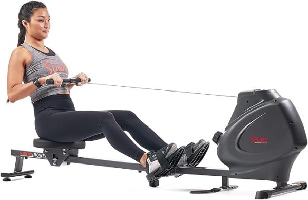 Sunny Health & Fitness Multi-Function Premium Magnetic Rowing Machine, Bicep Curls, Upward Rows, Seated Rows, Foldable Slide Rails, Digital Monitor and Optional Bluetooth with Free SunnyFit App