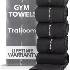 Microfiber Workout Towels - Quick Dry, Highly Absorbing, Odor-Free, for Men & Women - Gym Sweat Sports Towel for Hot Yoga, Tennis, Running, Exercise, Working Out, Camping, Set of 5 Black