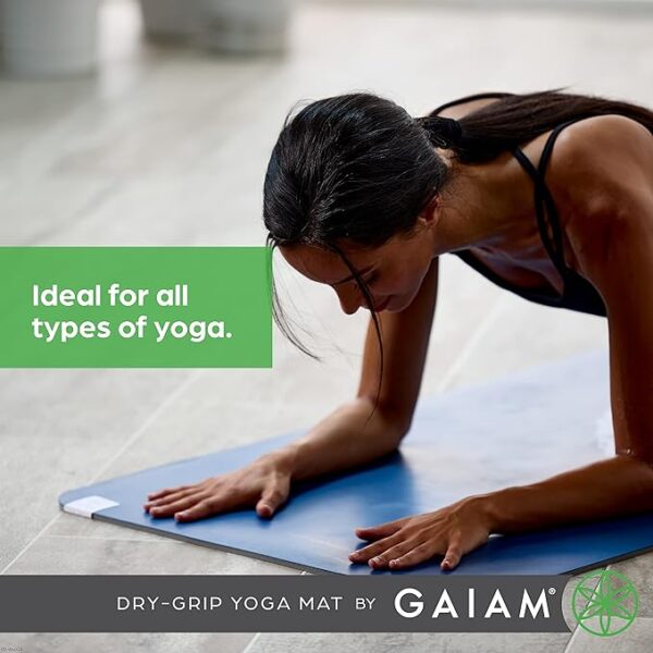 Gaiam Dry-Grip Yoga Mat - 5mm Thick Non-Slip Exercise & Fitness Mat for Standard or Hot Yoga, Pilates and Floor Workouts - Cushioned Support, Non-Slip Coat - 68 x 24 Inches - Image 4