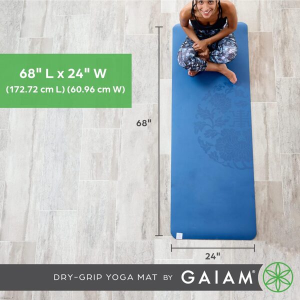 Gaiam Dry-Grip Yoga Mat - 5mm Thick Non-Slip Exercise & Fitness Mat for Standard or Hot Yoga, Pilates and Floor Workouts - Cushioned Support, Non-Slip Coat - 68 x 24 Inches - Image 6